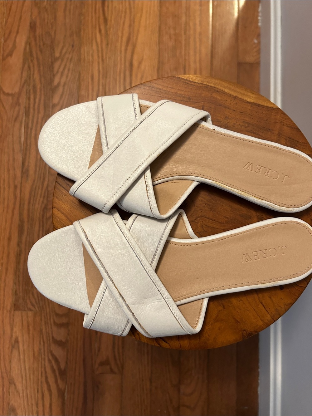 J. Crew White Leather Crisscross Slide Sandals